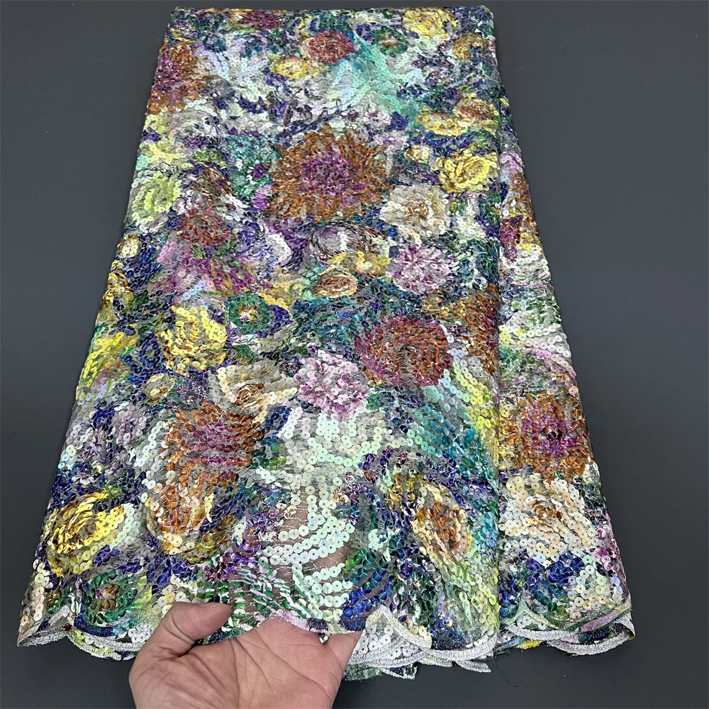 Latest African Lace Fabric 2024 High Quality,Fabrics By The Meters,Sequin,Tulle,Wedding Dresses,Embroidery,Mesh,Cloth,5 Yards