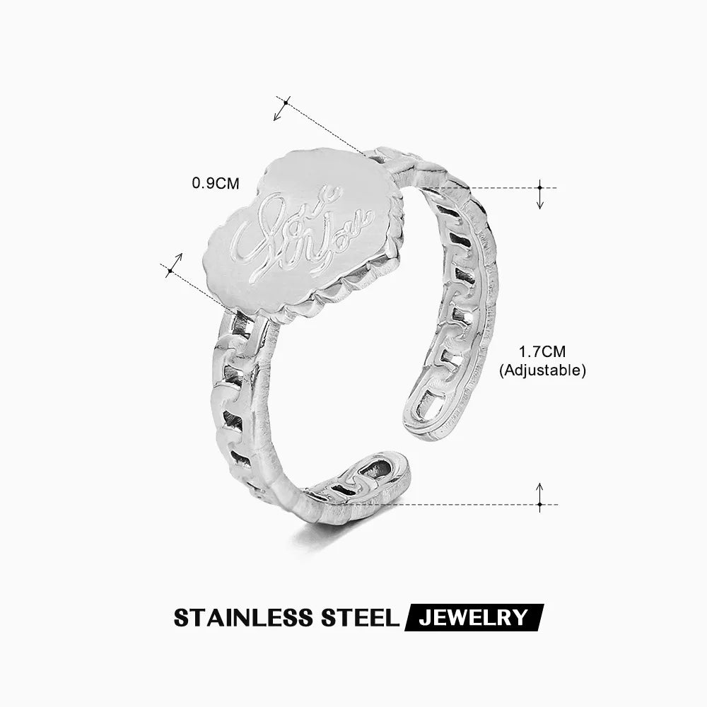 2023 New Gold Color Stainless Steel Finger Ring Minimalist Metal Heart Love Opening Ring for Women Girls Party Jewelry Gift