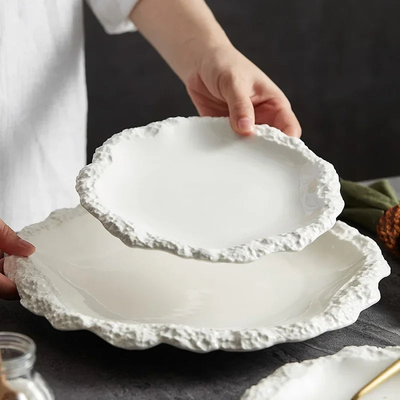 Rockpattern Skirt Plate Household Ceramic Flat Plates Vegetable Shallow Hotel Tableware INS Style Western Food Kitchen Plate