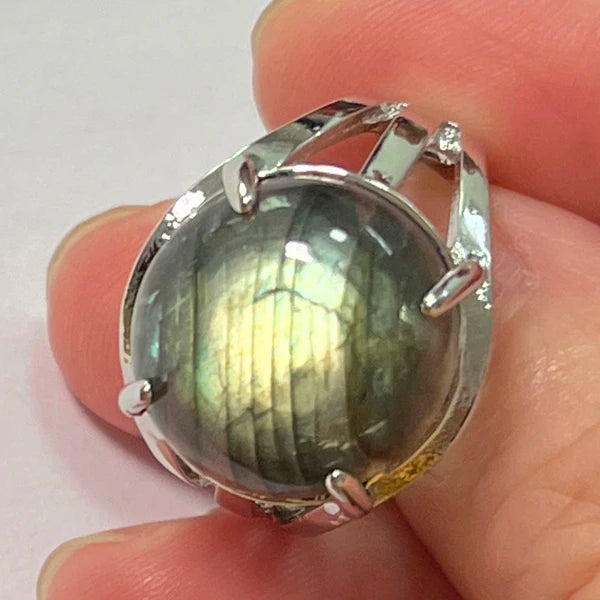 Ring Natural Stone Round Bead Blue Labradorite Adjustable Finger