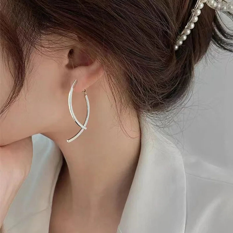 Fashion Minimalist Fish Shaped Dangle Earrings Bohemian Geometric Design Gold and Silver Color Earrings Jewelry Wholesale