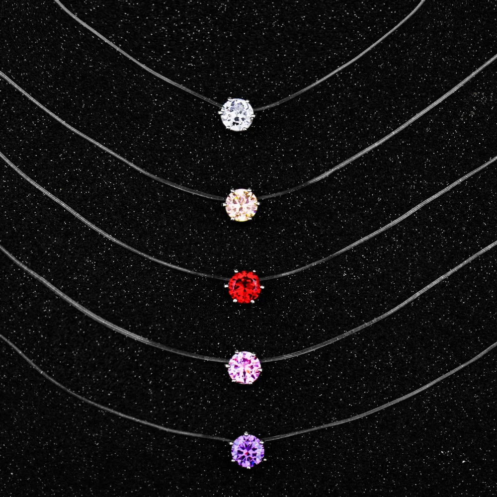 Big Sale 925 Sterling Silver Chokers Necklace Cubic Zircon Pearl CZ Round Heart Cross Moon Square Transparent Fish Line Jewelry