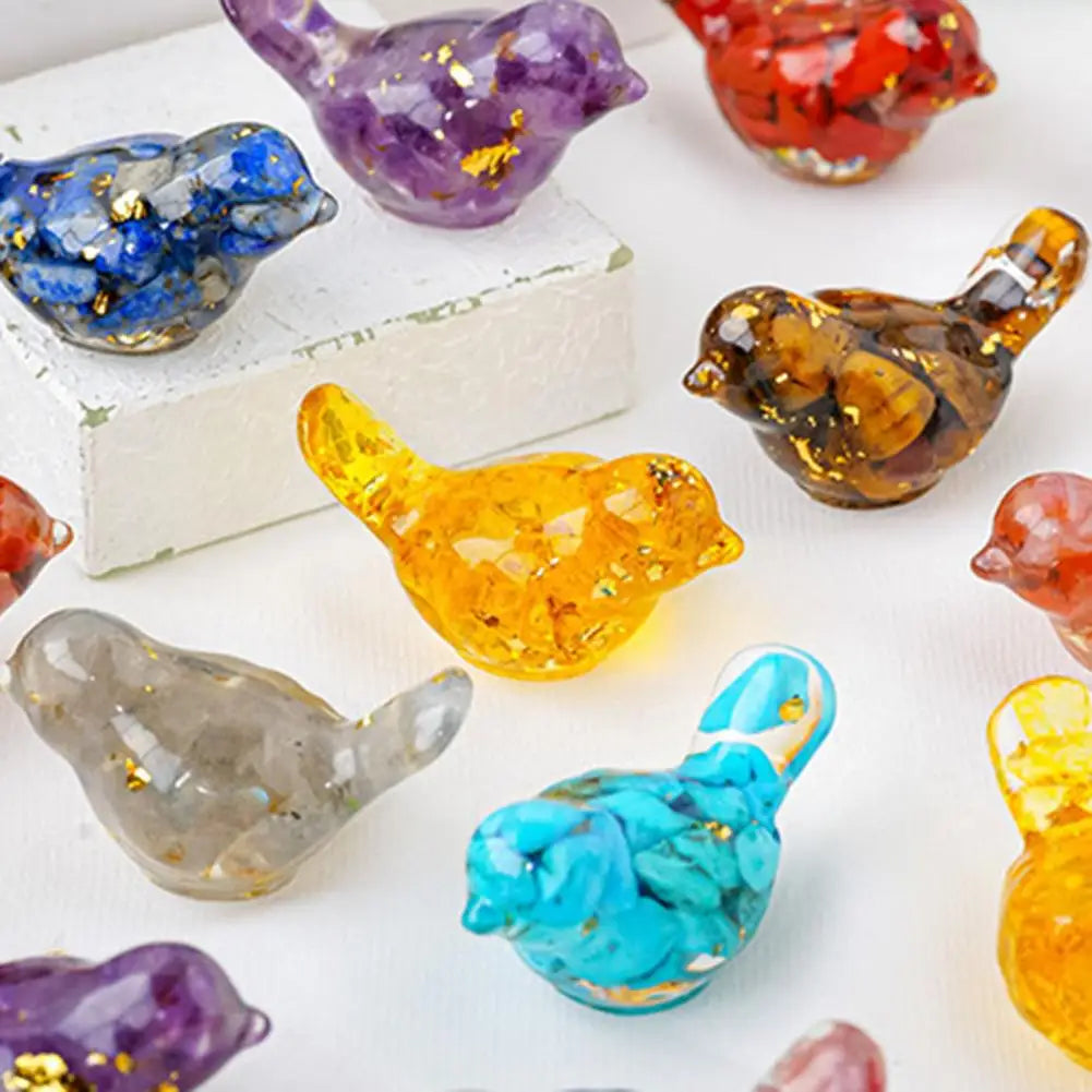 Natural Stone Colorful Bird Figurine Positive Healing Energy Hand-carved Faux Crystal Mini Bird Statue Home Office Desktop Decor