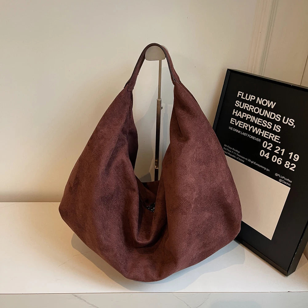 Women Suede Shoulder Bag Slouchy Tote Bag Large Capacity Underarm Bag Handbag for Work Travel