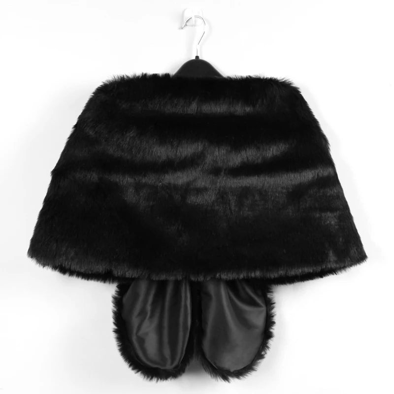 Women Bridal Shawl Wedding Cape Warm Plush Elegant Winter Faux Fur Long Shawl Stole Wrap Shrug Scarf For Evening Party Decor