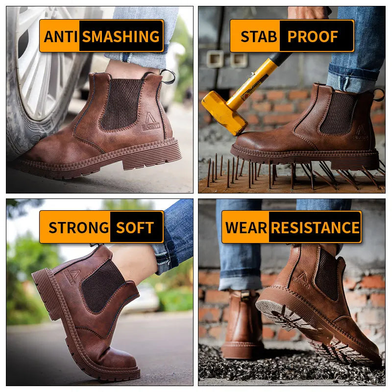 CE Certified Steel Toe Work Shoes Men, Waterproof Anti-Fatigue Insoles, Durable for Landscaping Road Construction Crews