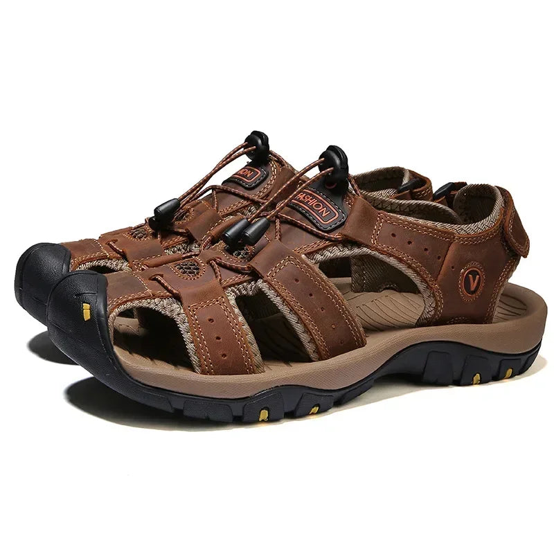 Sandals Summer New Men'sHollow Breathable Sandals Slippers Outdoor Baotou Beach Shoes Dad's Shoes Mens Shoes sandalias2024
