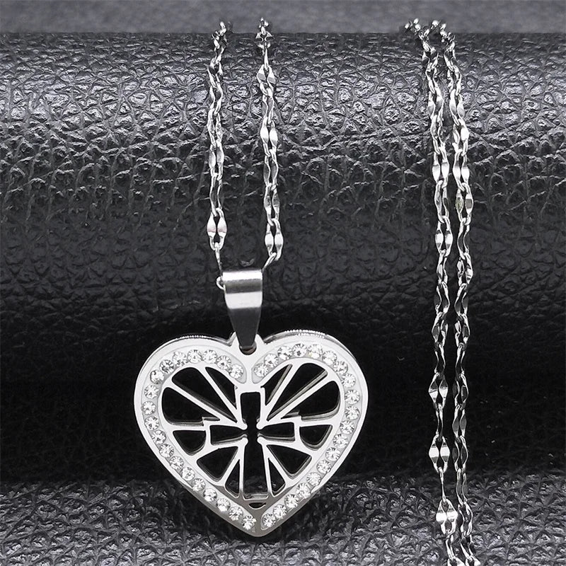 Simple Cross Pendant Necklace Stainless Steel Crystal Jesus Christ Necklaces Religious Jewelry corrente feminina N8249S02