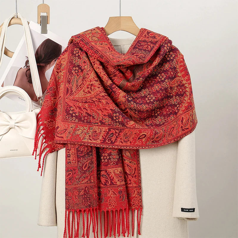 New Shawl Warm Winter Scarf Hijab Women Print Paisley Cashmere Pashmina Thick Wrap Head Neck Foulard Luxury 2024 Blanket Echarpe