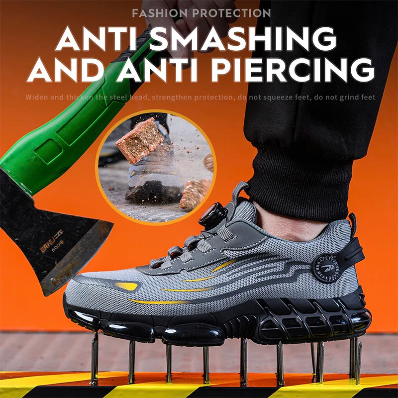 Rotary Button Safety Shoes for Men Anti-impact and Anti-piercing Work Shoes Fashionable Men's Sports Shoes Breathable Work Boots