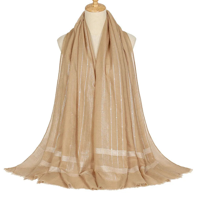 Plain Lurex Glitter Sequin Striped 100% Polyester Fringe Shawl Scarf Lady High Quality Wrap Pashmina Stole Bufandas Muslim Hijab