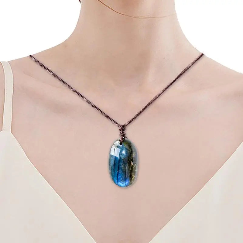 Natural Labradorite Pendant Necklaces Men Women Energy Quartz Necklaces Stones Ornament Moonstone Home Decoration