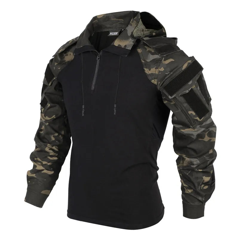 Tactical Shirt Airsoft Paintball Work Clothing Combat Shirts Cotton Multi Pockets Camo  Shirts Hooded Tops