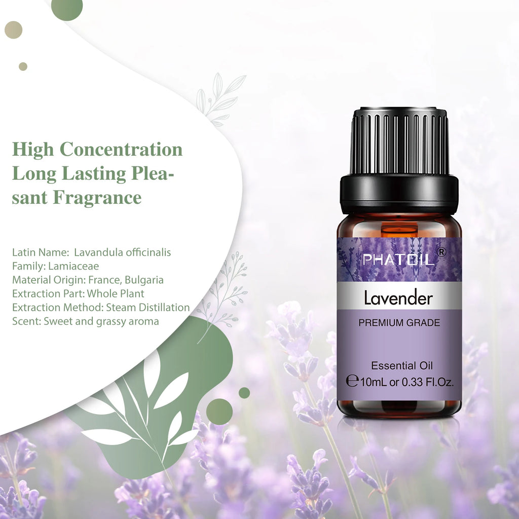 PHATOIL Natural Plant Essential Oil 10ml Eucalyptus Rose Lemon Bergamot Vanilla Peppermint 1PCS Aroma Essential Oil For Diffuser