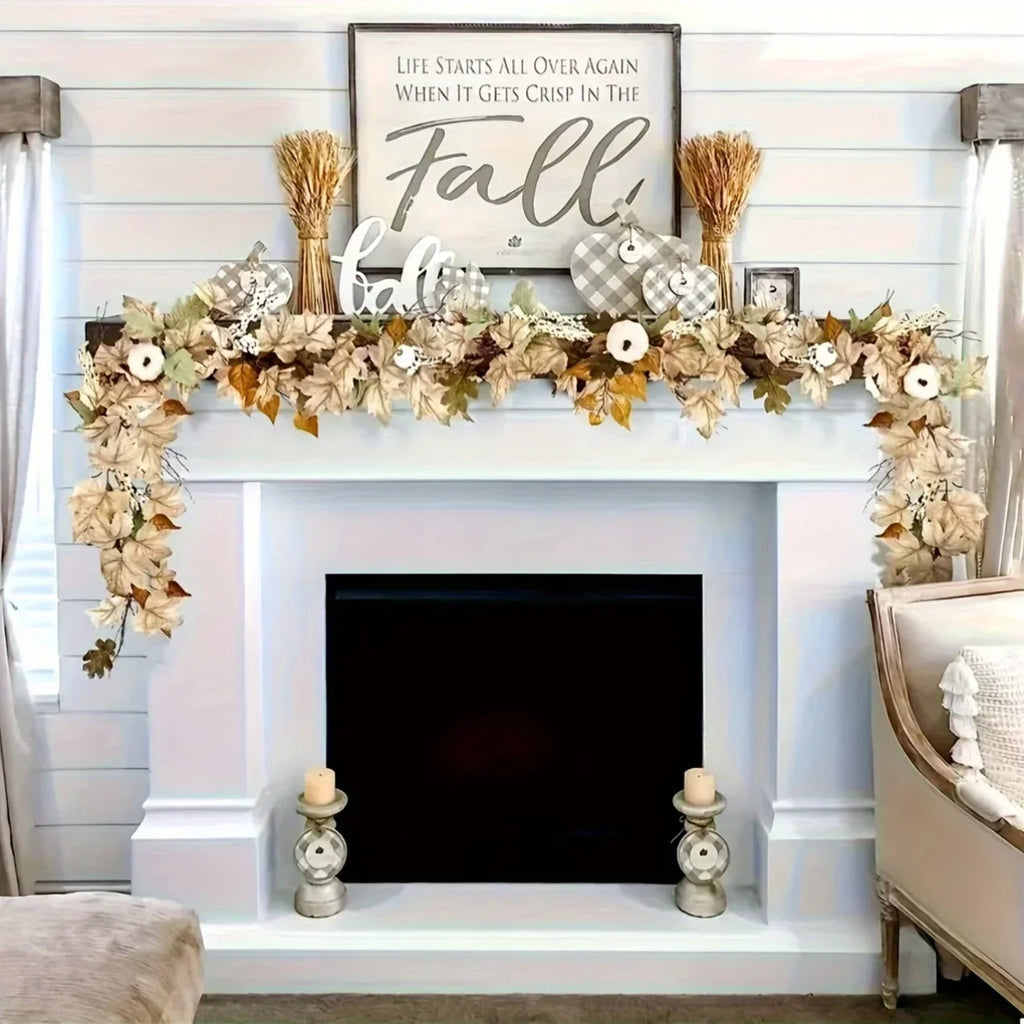1pc Autumn Maple Leaf & Pumpkin Wreath Perfect for Thanksgiving Halloween Christmas Fall Party Decoration Festive Wall Hanging