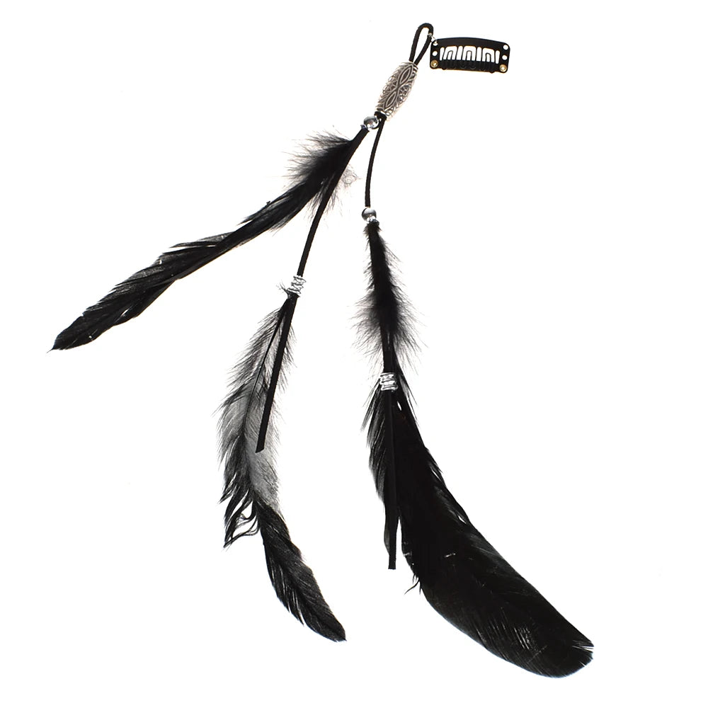 Women Feather Bb Clip Headband Scrunchies Headdress Tribal Hair Rope Headpieces 2021 New Fashion Headwear Retro Hair Accessories
