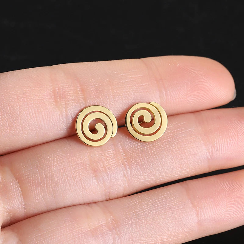 Skyrim Stainless Steel Spiral Swirl Stud Earring for Women Girls Minimalist Geometric Ear Studs 2025 Trendy Jewelry Wholesale