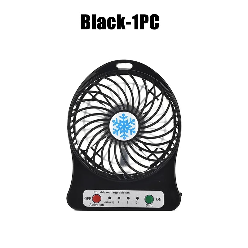 Mini Fan USB Rechargeable 3 Speed Portable Handheld Desktop Quiet Cooling for Office Dorm Camping Outdoor Black Blue White Snowf