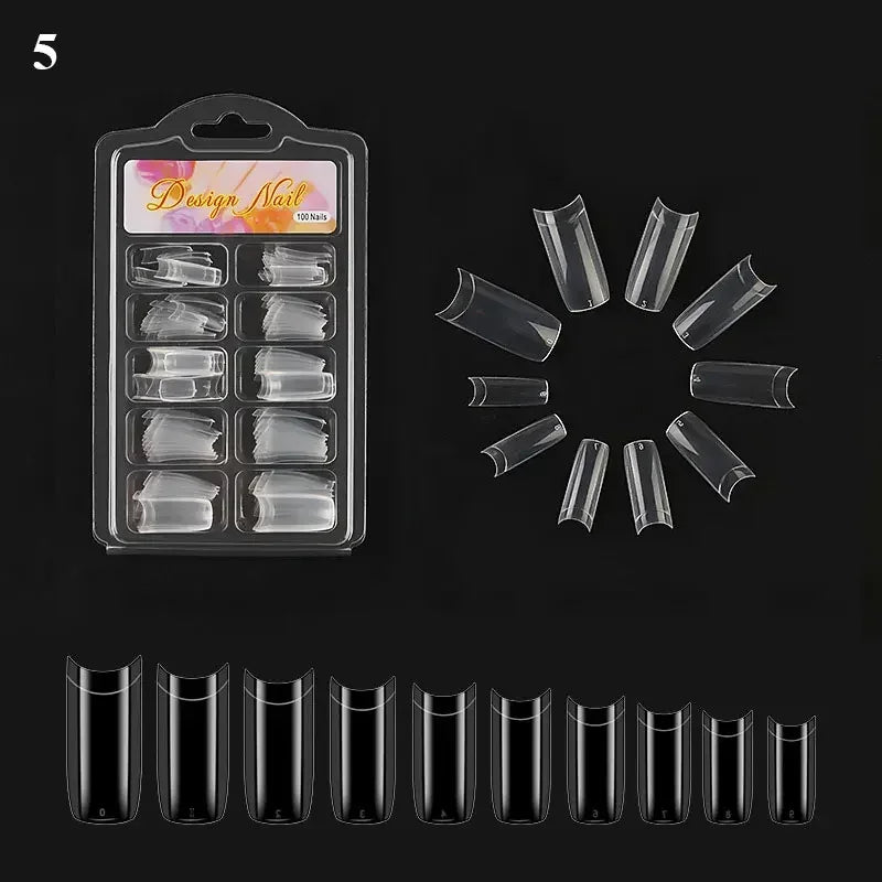 100pcs/box Natural Transparent Seamless Fake Nails Full Coverage False Nails Tips Short T-shaped Full Cover Tips For Nails