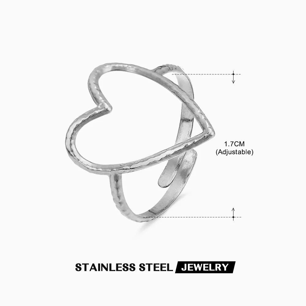 2023 New Gold Color Stainless Steel Finger Ring Minimalist Metal Heart Love Opening Ring for Women Girls Party Jewelry Gift