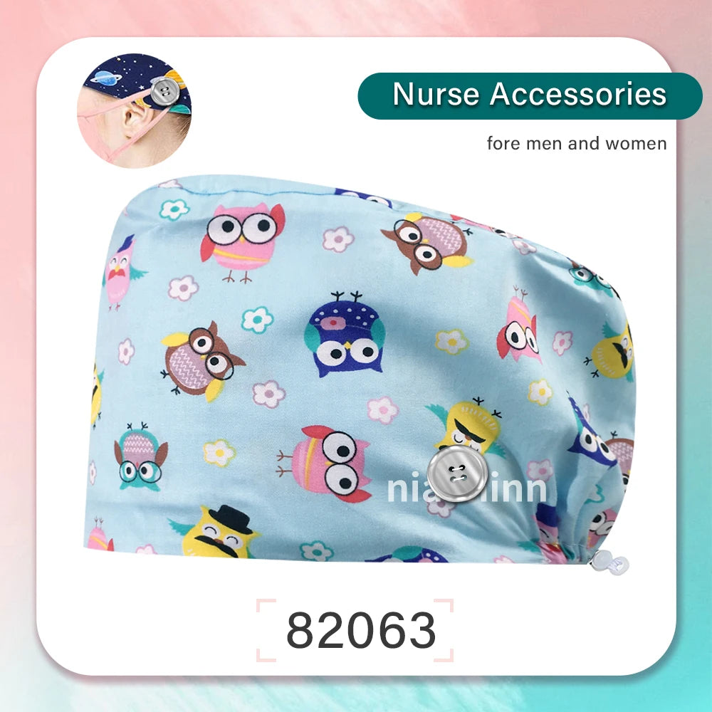 Nurse Scrubs Cap Women Health Workers Frosted Hat Lab Operator Work Cap Beauty Salon Dustjproof Working Hat Adjustable Scrub Cap
