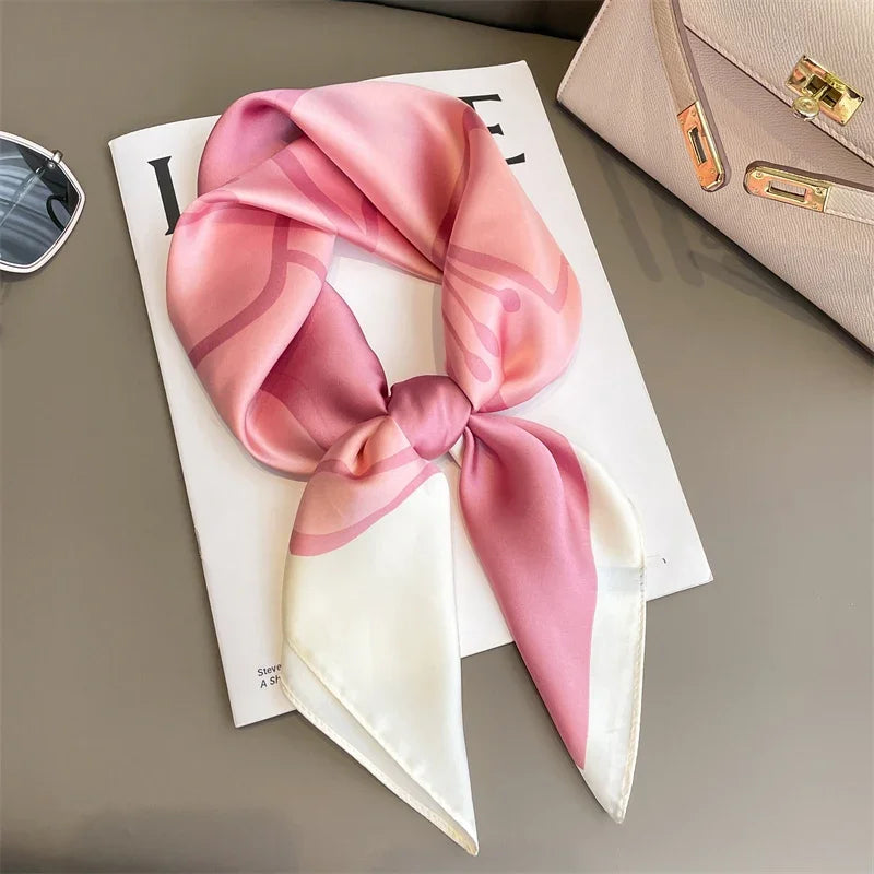 Luxury Brand Silk Square Plaid Scarf Women Satin Neck Hair Tie Band Soft work neckerchife 2024 NEW Hijab Head Female Foulard