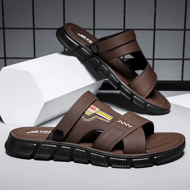 2025 Summer Home Two Wear Slippers Beach Shoes Outdoor Flip-flops Imitation Leather Sandals