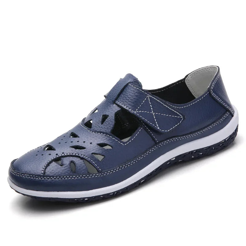 Women's Sandals 2020 Summer Genuine Leather Handmade Ladies Shoe Leather Sandals Women Flats Beach shoes Retro Mother Shoes