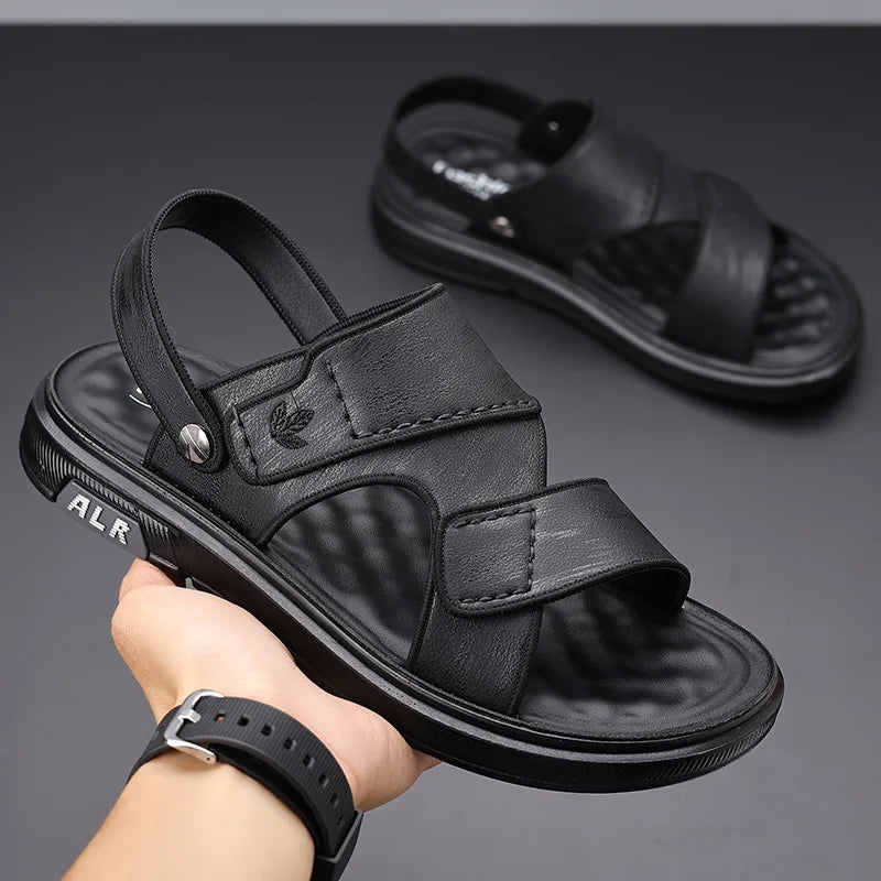 Men Sandals Fashion Mens Shoes Slip-On Leather Soft Non-slip Beach Summer Sandals Slippers Flats Flip Flop Men sandales Сандалии