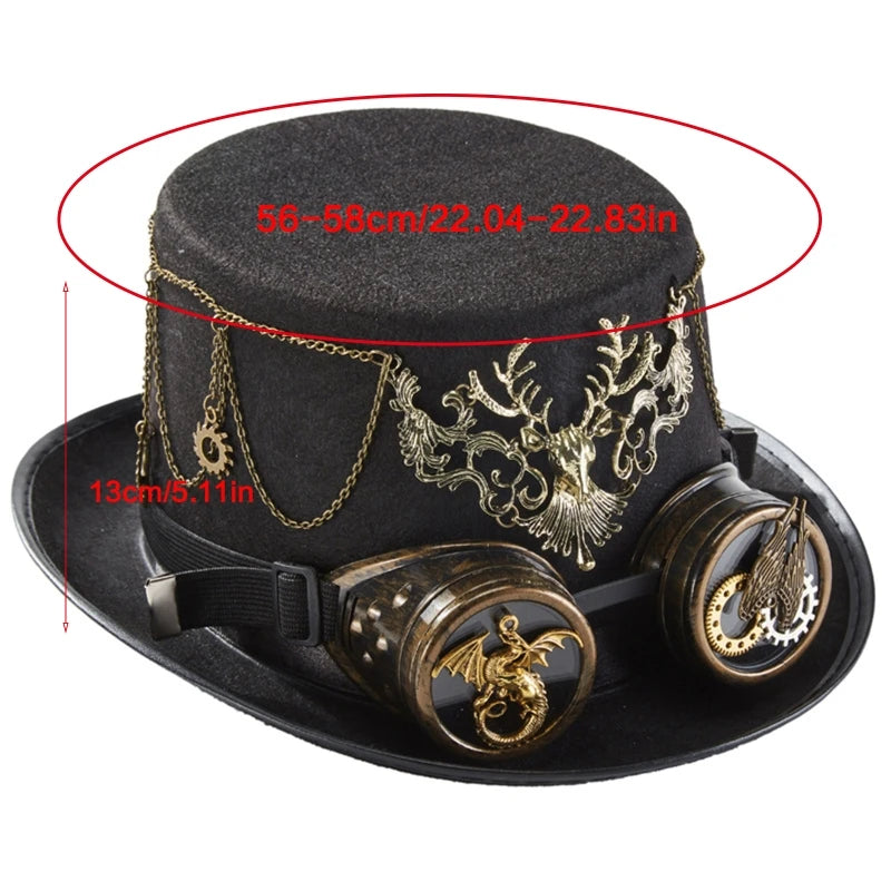 Gothic Headwear Steampunk Hat Victorian Top Hat Magic Hat Deer for Head Gears Goggles Chain Top Hat for Dress Up Costume