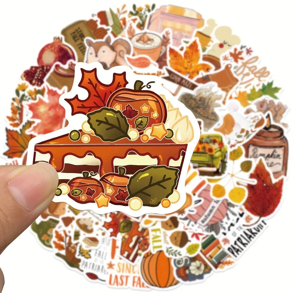 50PC Fall Series Stickers Thanksgiving Decor Maple Leaf Harvest Stickers Phone Case Laptop Bag Waterproof StickersCelebrate Gift