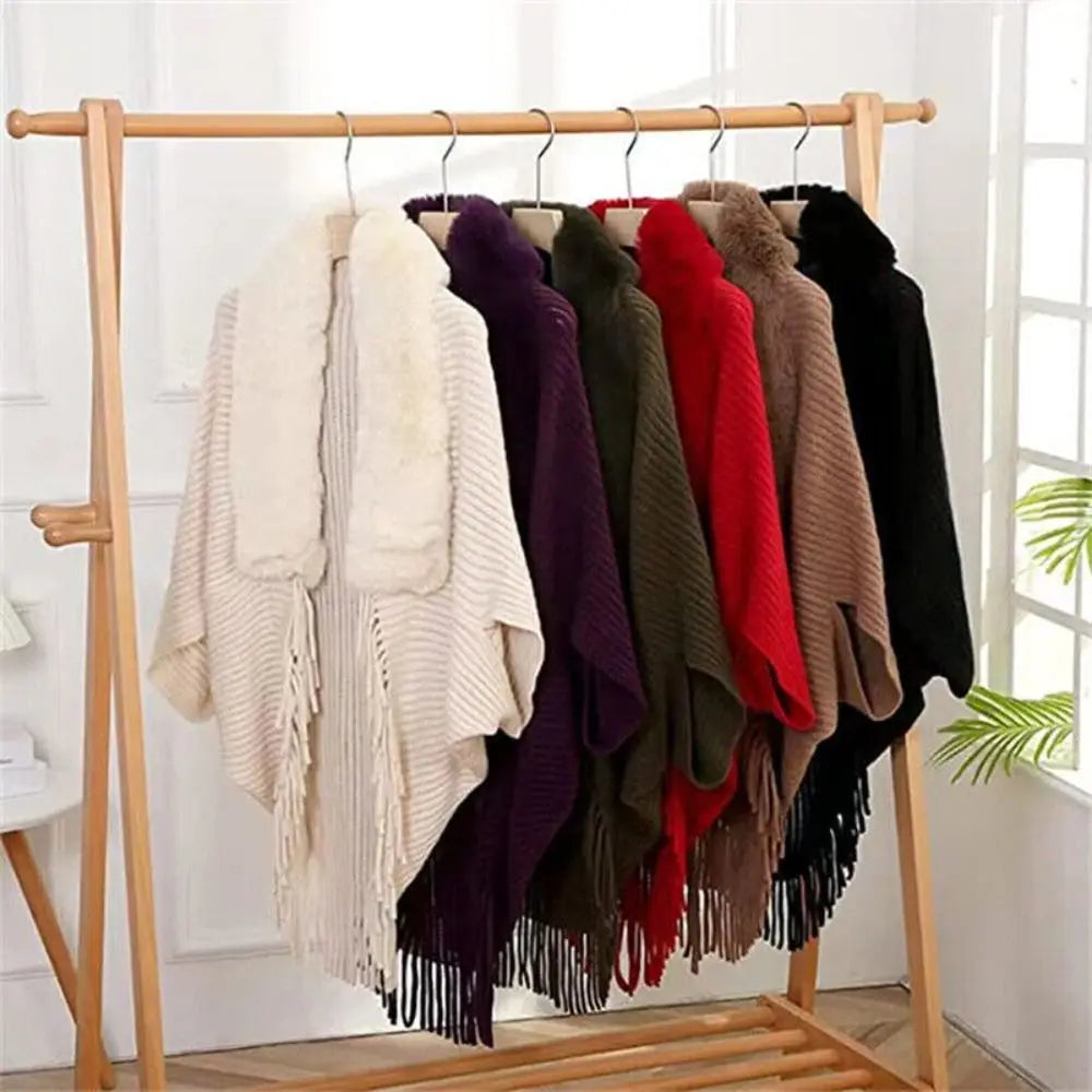 Knitting Thick Women's Loose Shawl with Faux Fur for Evening Dresses Wedding