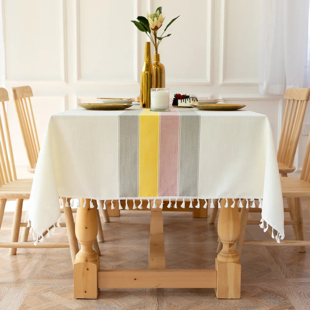 Battilo Linen Cotton Tablecloth Round Rectangular Table Cloth Waterproof Table Cover for Dining Coffee Table Kitchen Decoration