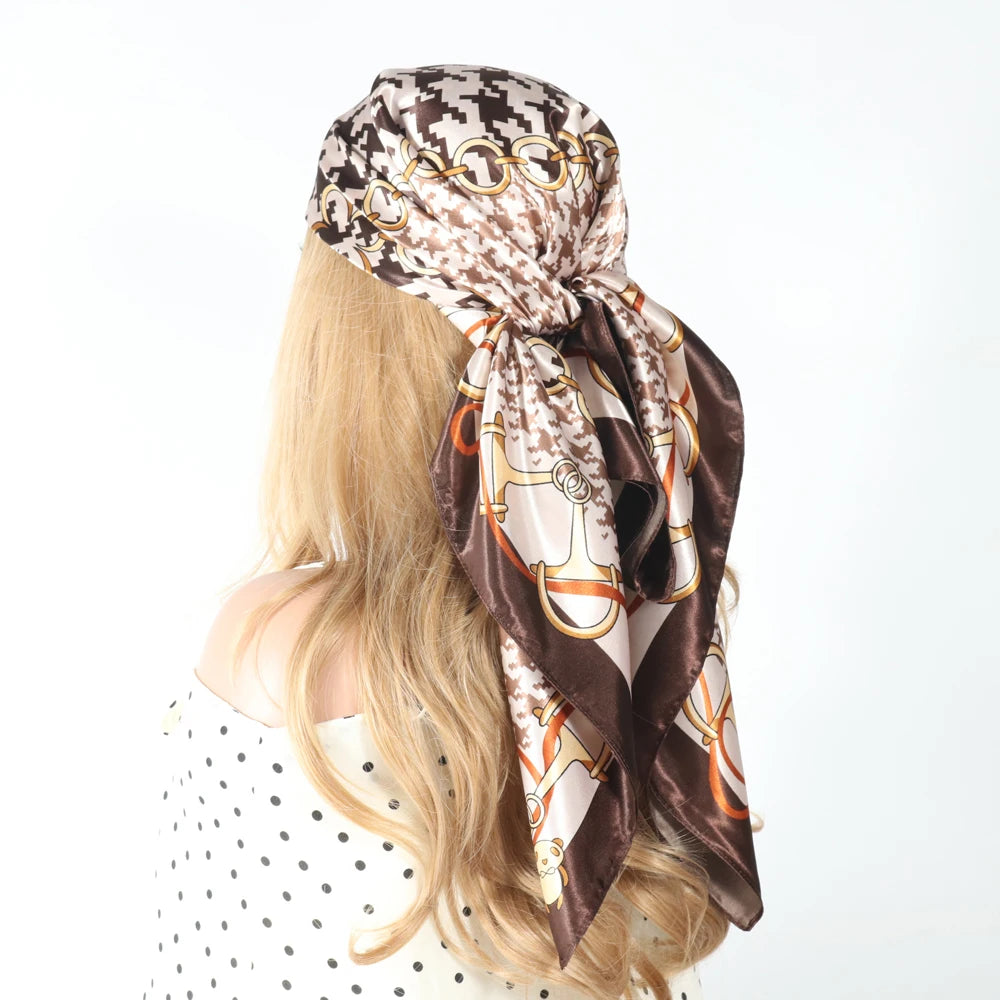 Silk Head Scarf Women Luxury Fashion Hair Scarve Summer Foulard Femme Satin Shawl Kerchief 90cm Square Headscarf Bandana Cheveux