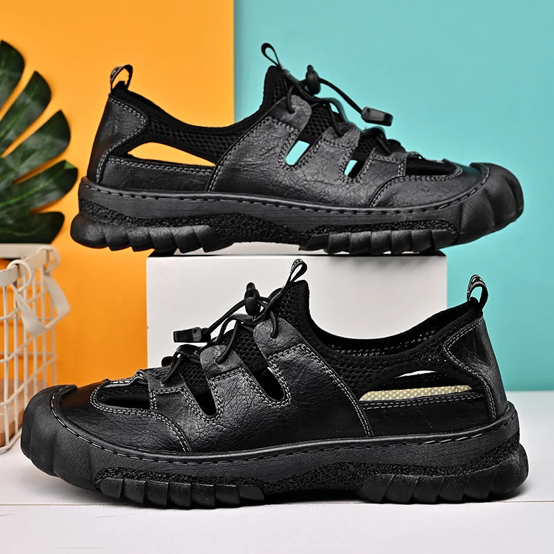 Summer Men Sandals Genuine Leather Mens Casual Shoes Outdoor Men Leather Sandals for Men Beach Shoes Roman mens Shoes