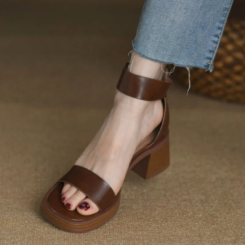2025 sandalias de mujer Women Sandals Low Heels Basic Genuine Leather Office Ladies Casual Outdoor Shoes Woman Concise