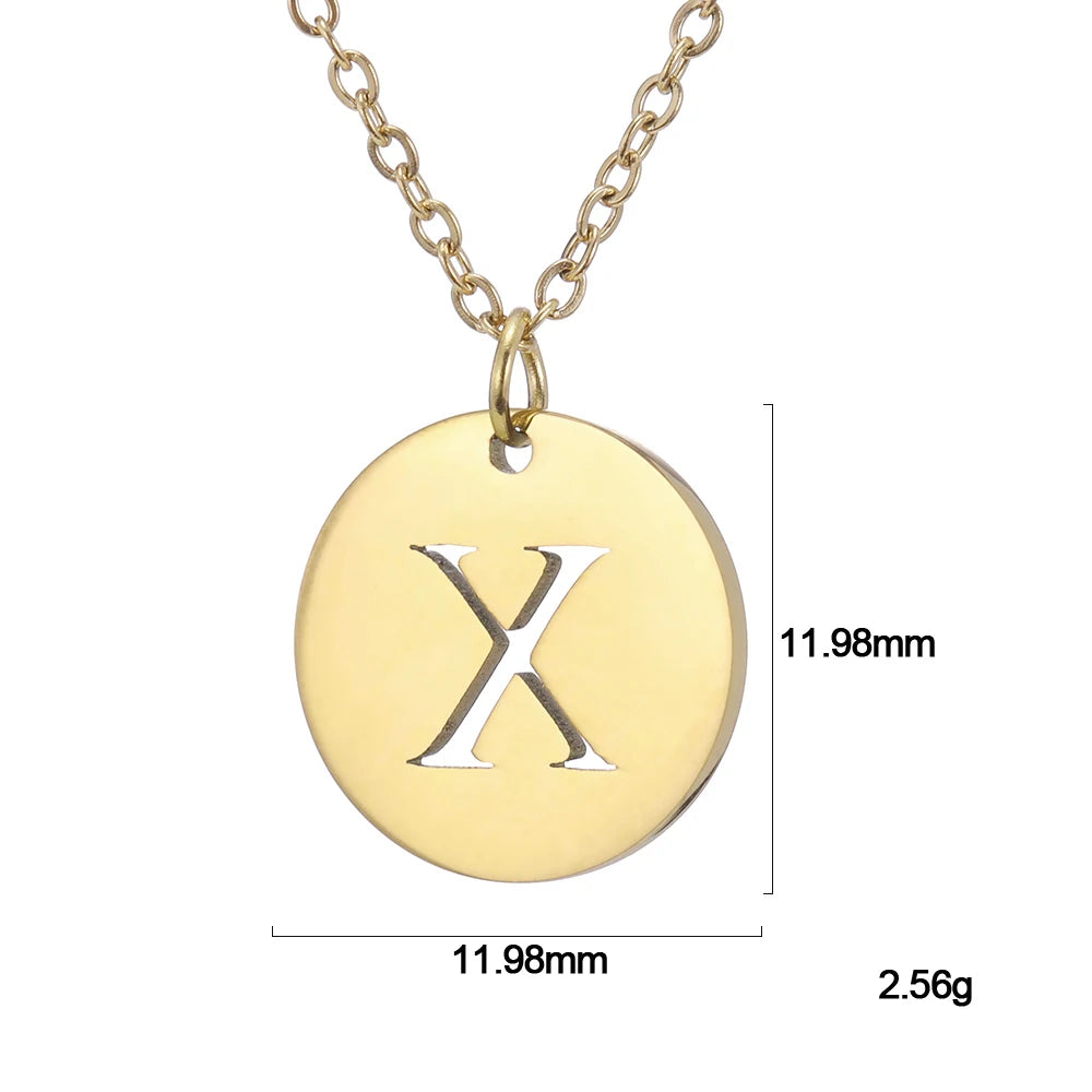 Kkjoy Fashion Stainless Steel Gold Color Minimalist Metal Round A-Z 26 Initials Necklace for Women Jewelry Gift Wholesale New in