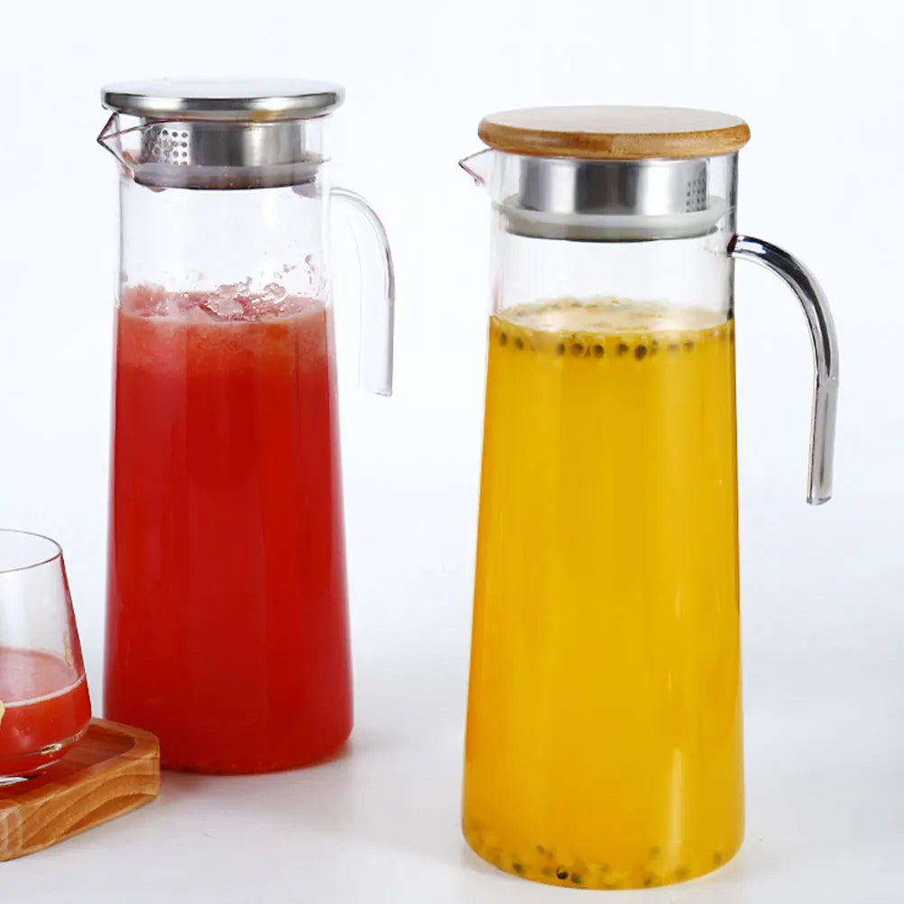 Acrylic Cold Water Pitcher Large Capacity Stainless Steel Wooden Clear Water Jug for Home Office Party Lemon Tea