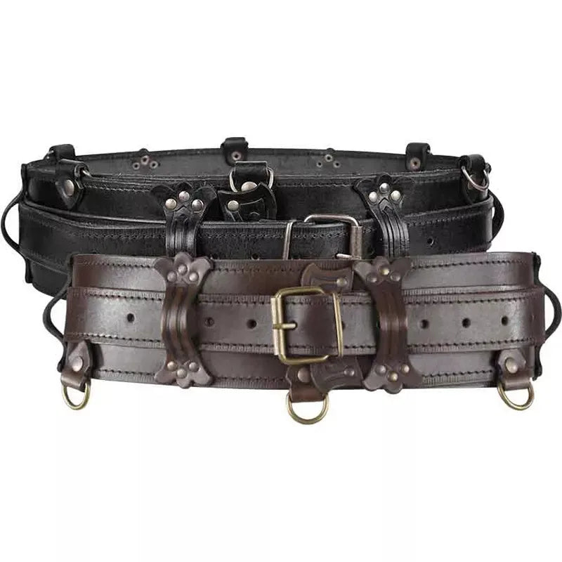 Medieval Sword Belt Steampunk Gothic Festival Waist Girdle Celtic Knight Larp Cosplay Costume Ring Strap PU Leather Waistband