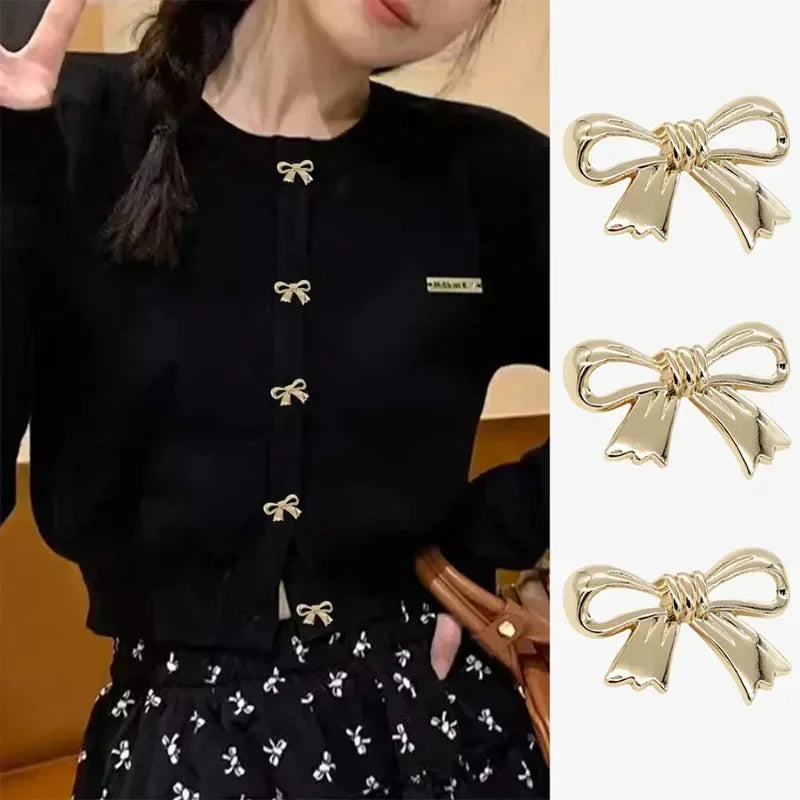 10pcs Golden Bow Shaped Metal Buttons,Sewing Accessories for Clothing Buttons, Suitable for Knitting Sweaters, Dresses, Shirts