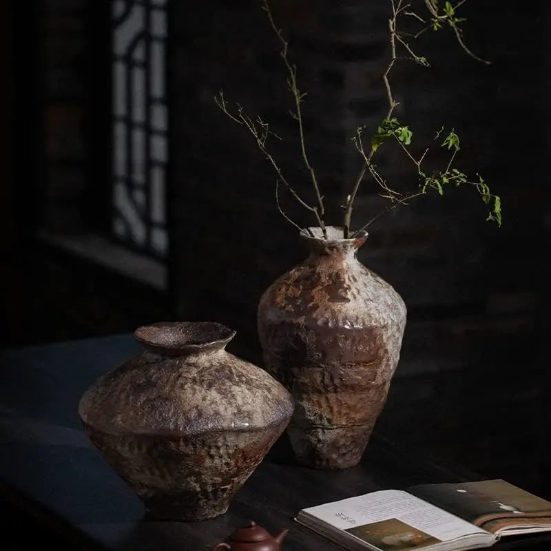 Ceramic active glaze surface rustic vase vintage vase zen decoration rough pottery pot handmade vintage porcelain vase