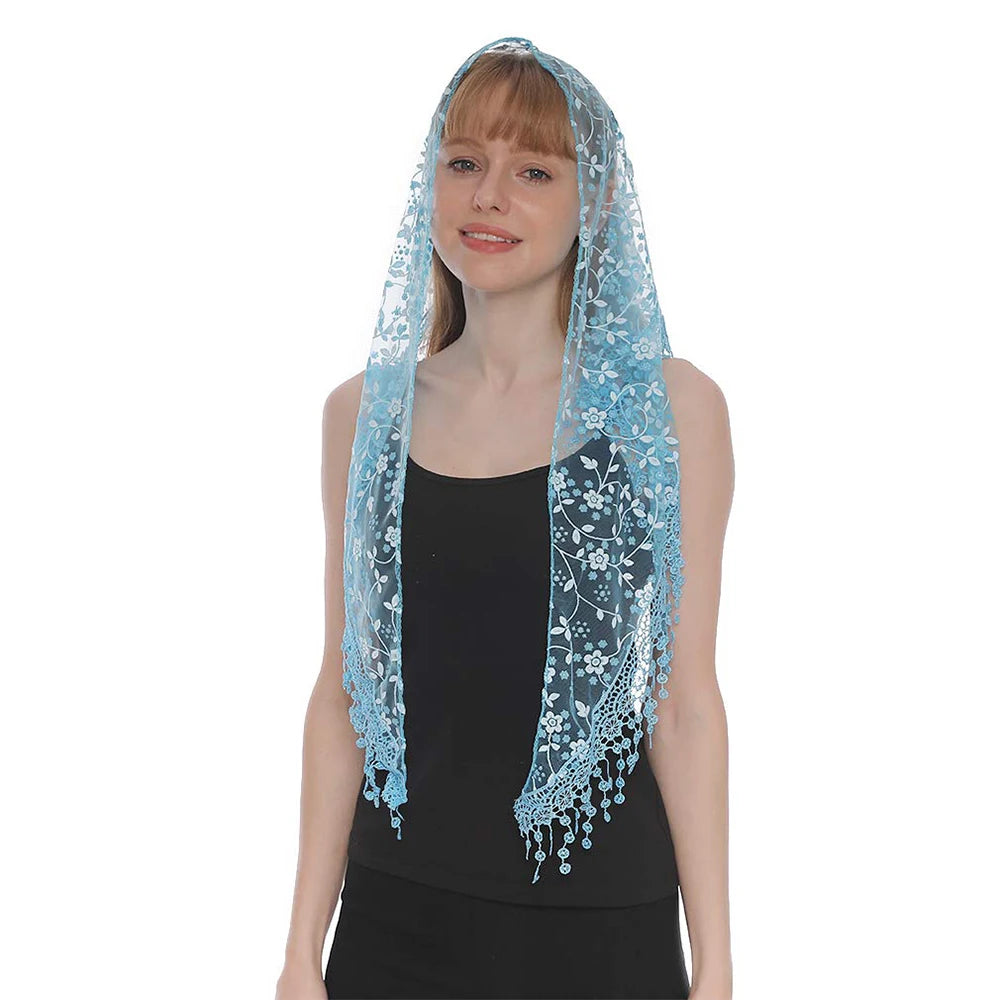 Fashion Church Shawl Lace Veil Polyester Scarf Bandana Church Prayer Wedding Mantilla Chapel White Embroidered Hijab Women Scarf