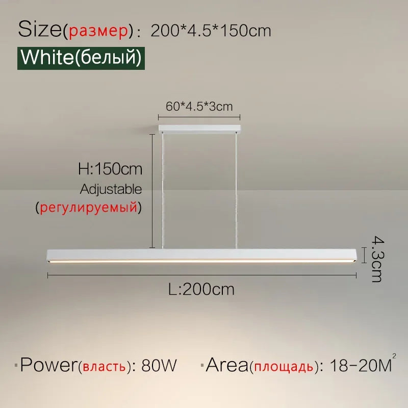 One word minimalist dining room chandelier modern long strip dining table lamp luxury dining room bar table lamp office light