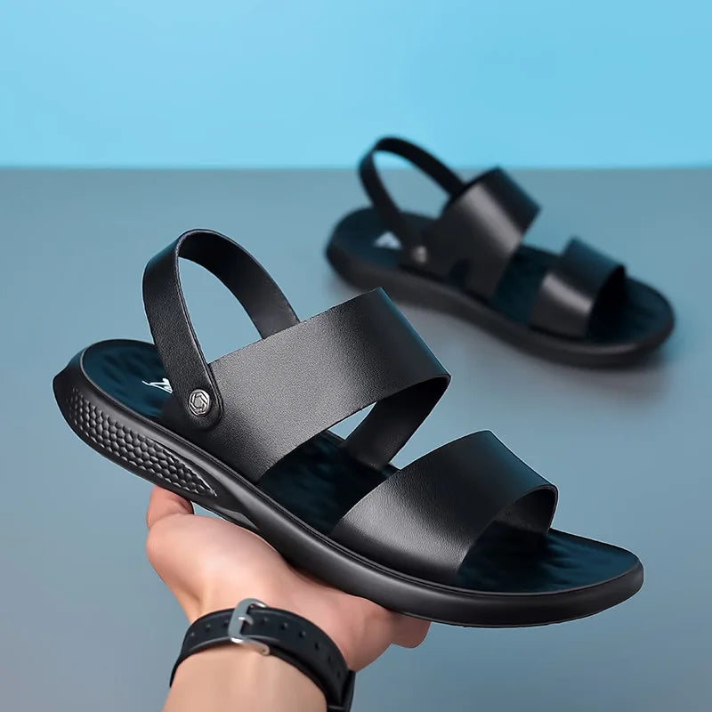 Men Sandals Fashion Mens Shoes Slip-On Leather Soft Non-slip Beach Summer Sandals Slippers Flats Flip Flop Men sandales Сандалии