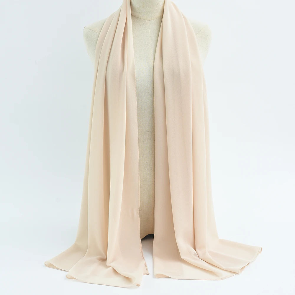 Fashion Pearl Chiffon Hijab Shawls Of Muslim Women Solid Color Head Wraps Scarf For Ladies
