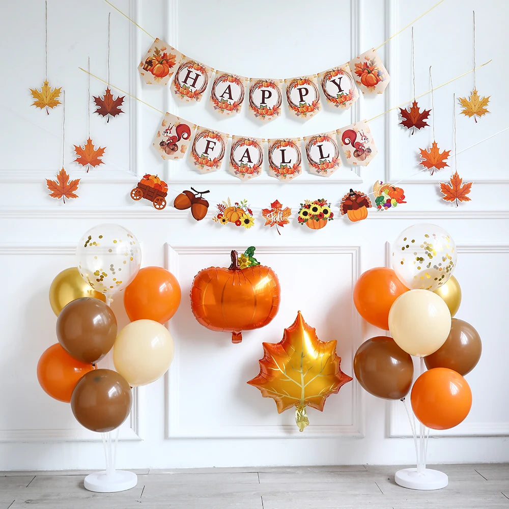 Hello Autumn Thanksgiving Decoration Happy Fall Banner Maple Leaf Cake Toppers Pumpkin Honeycomb Wall Fireplace Hanging Ornament