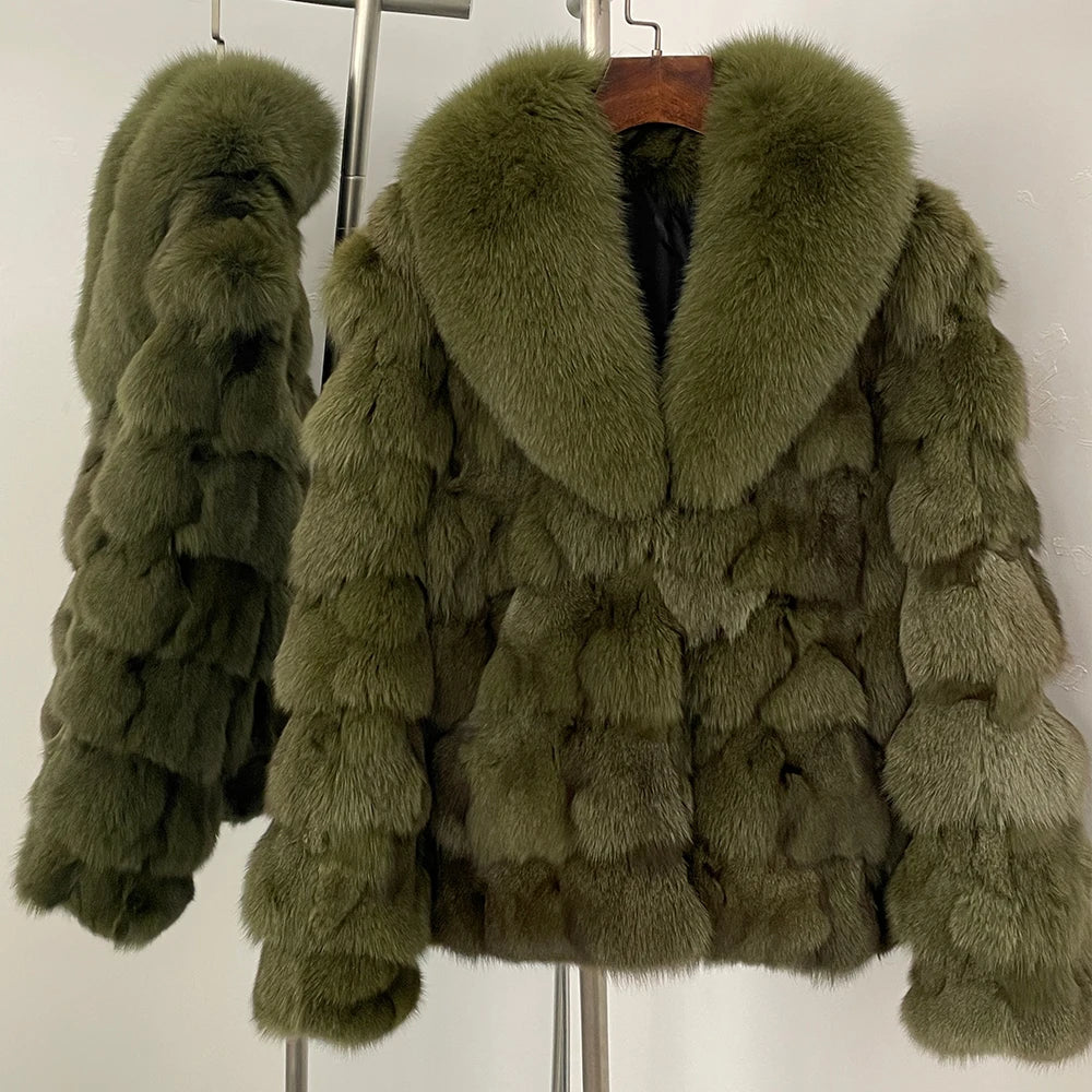 MENINA 2025 Winter Jacket Women Real Fox Fur Coat  Natural Fox Fur Collar Outerwear Thick Warm Sleeve Fashion Streetwear