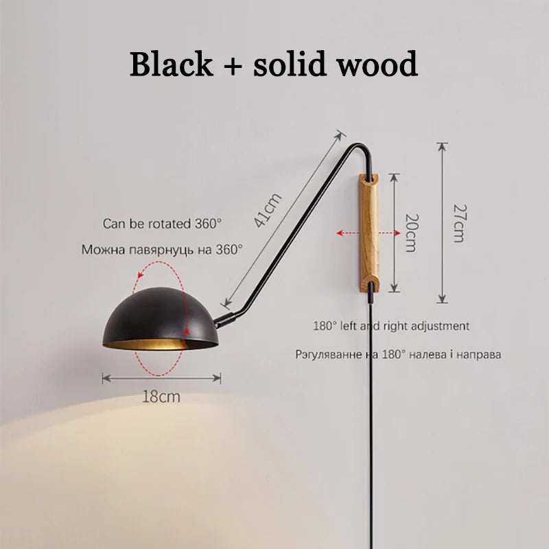 Scandinavia Minimalist Bedside Wall Lamps Rotating Swing Arm Iron Wall Hanging Light Home Decor Bedroom Living Room Reading Lamp