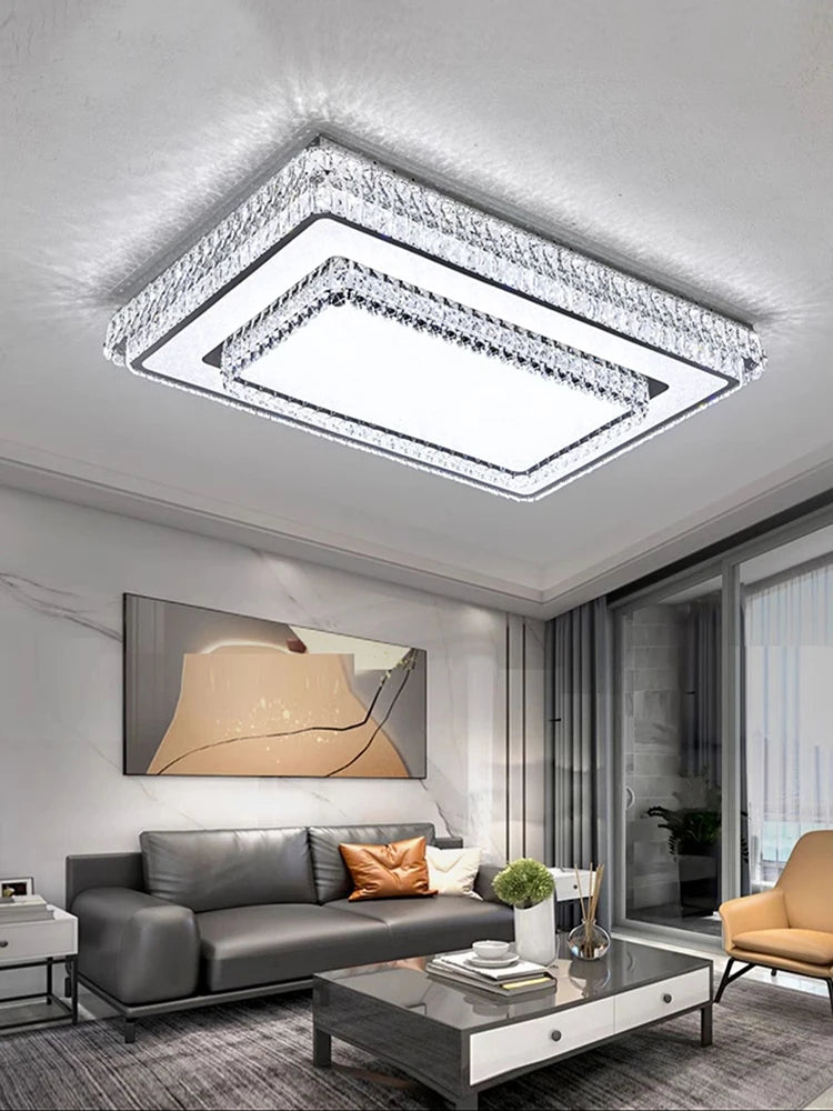 Round Crystal Led Ceiling Lamp 2024 Luxury Minimalist Lights for Bedroom Rectangle Ceiling Chandelier