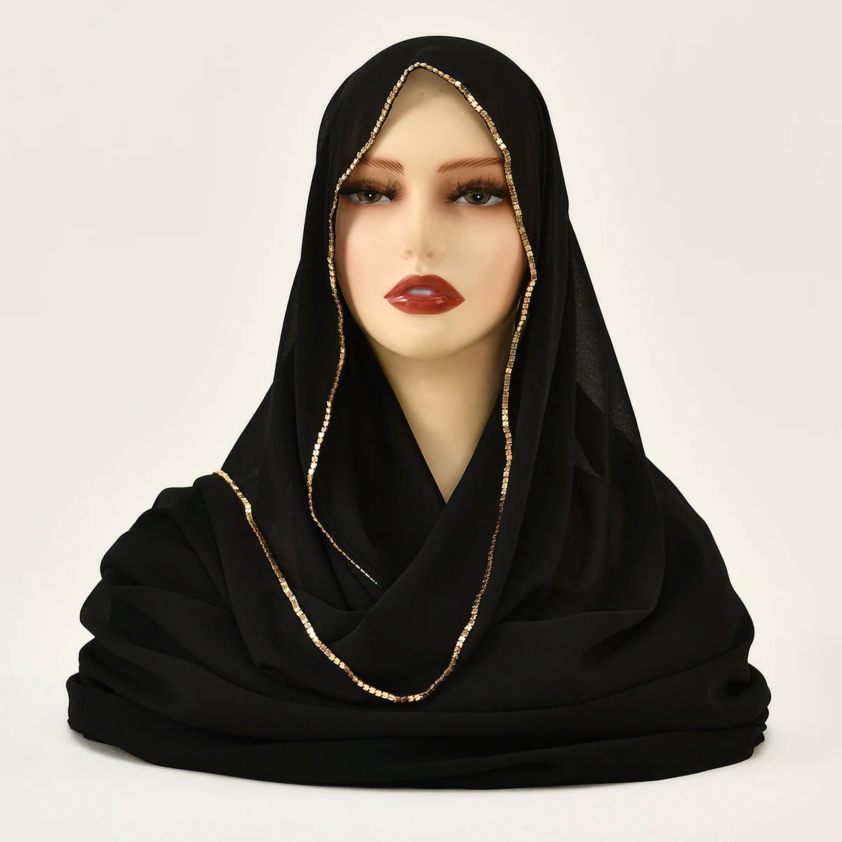 Rhinestone Chiffon Hijab Scarf For Women Stretch Shawl Plain Muslim Headband Fashion Solid Color Long Muffler